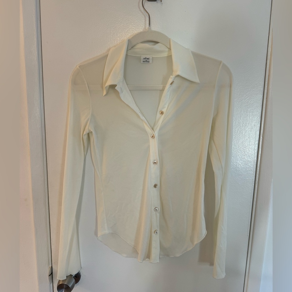 Wilfred Cream Mesh Button Up Blouse - image 1